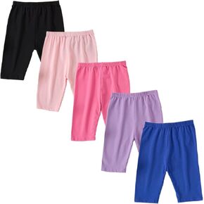 VVEEWUU Little Girls Knee Length Bike Shorts 5 Pack Cotton Baby Girls' Shorts Kids Biker Shorts Under Dress Dance Short