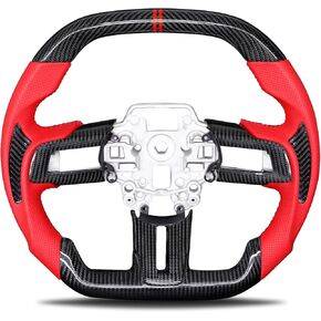 Real Carbon Fiber Steering Wheel for Mustang 2018-2023 with Carbon Fiber Trim Cover Dual D-shaped Racing Nappa Perforated Leather Steering Wheel for Mustang EcoBoost/GT for Shelby GT350/GT350R