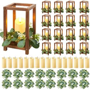 48 PCS/16 مجموعة مركزية لحفل الزفاف الخشبي ، القطع المركزية الخشبية للطاولات-16 حاملات 16 شمعة 16 الزهور لصالح الطاولة الريفية ديكور حفل زفاف الريف (براون)