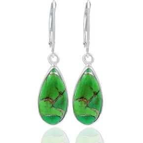 TISHAVI Natural Teardrop Shape Gemstone 925 Sterling Silver Dangle & Drop Leverback Earrings for Women - Birthstone Handmade Silver Jewelry Earrings - Gifts for Her
