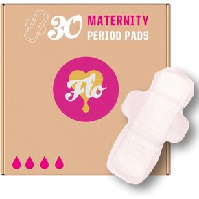 Flo Bamboo Maternity Pads Extra Long with 4 Wings (30 Pads) - Ultra Absorbent + Maximum Protection