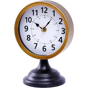 Vintage Mantle Clock, Silent Non-Ticking Battery Operated Rustic Table Desk Shelf Clock for Living Room Decor, 8.5 x 6 x 4.5 Inches (Gold)