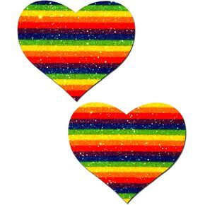 Rainbow Pride Fasties - Covers Nipple - Pride Parade أو Festival rave Edm Party أو Club Aesthetic Outfit Expansory | مقاوم للماء وملاهي خالية (قلب قوس قزح مزدوج متلألئ)