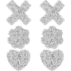 Rhinestone Pasties 3 Pairs Silver Pasties Nipple Covers Sexy Reusable Nipple Pasties Lingerie Waterproof Boob Stickers for Women Rave Festival Party and Daily Wear