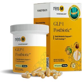 resM GLP-1 Postbiotic - GLP 1 Activate Supplement for Women & Men, GLP1 Activator & Supporter, Vegan Gut Health Vitamins, Daily Natural Metabolic Support - 30 Vegetarian Capsules (1 Bottle)