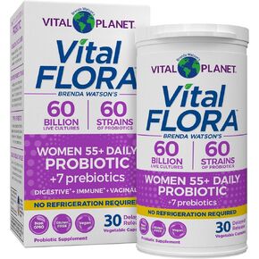 Vital Planet - Vital Flora Women Over 55 Daily Probiotic 60 Billion CFU, 60 Diverse Strains, 7 Organic Prebiotics, Immune Support Shelf Stable Digestive Health Probiotics for Women 30 Capsules