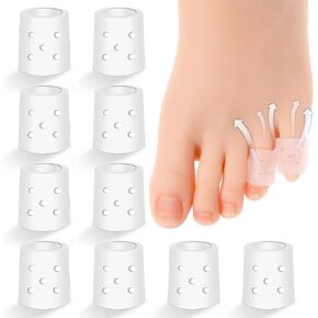 Pinky Toe Protector, 10Pcs Soft Silicone Toe Sleeves for Men and Women, Anti-Friction Toe Covers Caps Clear Breathable Gel Toe Protector for Corns, Blisters and Pain Relief(with Holes)