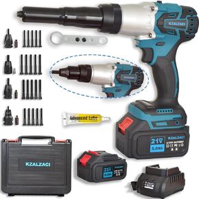 2-in-1 Cordless Rivet Tool Rivet Nut Gun For Nutsert(10/24", 1/4", 5/16", 3/8"), Battery Powered Pop Rivet Gun for Blind Rivets(1/8'', 5/32'', 3/16"), Auto/Manual Rivet, Memory Mode, 5.0Ah Battery