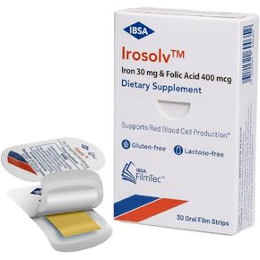 Irosolv – IBSA Iron - Dietary Supplement – 30 mg Iron 400 mcg Folic Acid-30 Oral Dissolving Films for Immediate Release and Tolerability - Gluten-Free, Lactose-Free, Sugar-Free, Non-GMO