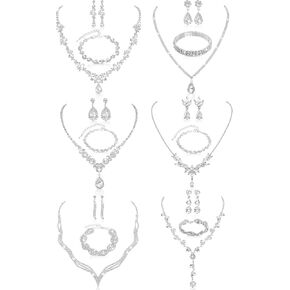 6 Sets Bridesmaid Jewelry Set for Wedding Silver Crystal Rhinestone Necklace Earrings Bracelet for Women Bride Bridal Jewelry