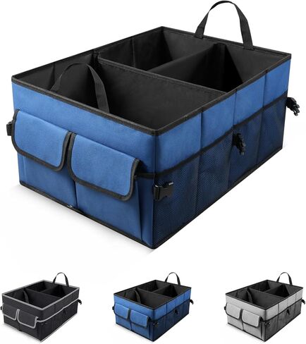 UYYE Auto Car Trunk Organizer,Compartments Collapsible Durable Organizer for Cargo Storage,Car Interior Accessories Trunk Storage Organizer with Adjustable Securing Straps and Non-Slip Bottom in Saudi Arabia