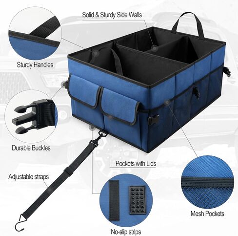 UYYE Auto Car Trunk Organizer,Compartments Collapsible Durable Organizer for Cargo Storage,Car Interior Accessories Trunk Storage Organizer with Adjustable Securing Straps and Non-Slip Bottom in Saudi Arabia