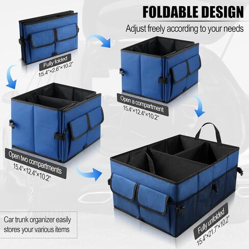 UYYE Auto Car Trunk Organizer,Compartments Collapsible Durable Organizer for Cargo Storage,Car Interior Accessories Trunk Storage Organizer with Adjustable Securing Straps and Non-Slip Bottom in Saudi Arabia