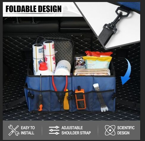 UYYE Auto Car Trunk Organizer,Compartments Collapsible Durable Organizer for Cargo Storage,Car Interior Accessories Trunk Storage Organizer with Adjustable Securing Straps and Non-Slip Bottom in Saudi Arabia