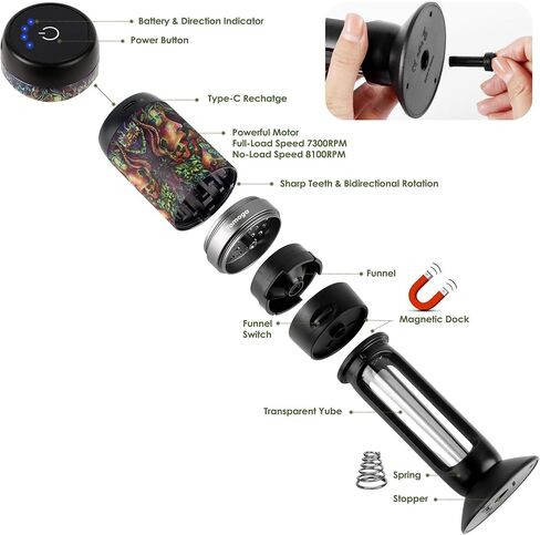 مطحنة توابل كهربائية اوتوماتيكية للاعشاب - مطحنة كهربائية ذكية ثنائية الاتجاه قابلة لاعادة الشحن مع خليط معدني من الالومنيوم مع اسنان حادة مطورة. in Kuwait