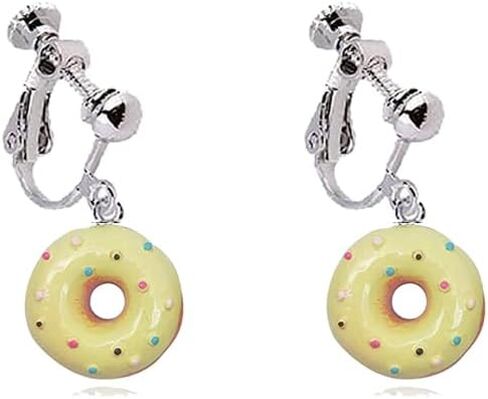 Funny Donut Clip on Earrings Resin Food Earrings for Women in Saudi Arabia