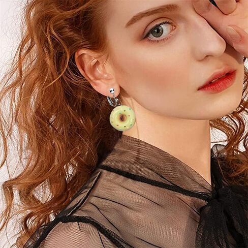 Funny Donut Clip on Earrings Resin Food Earrings for Women in Saudi Arabia