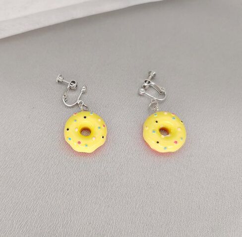 Funny Donut Clip on Earrings Resin Food Earrings for Women in Saudi Arabia