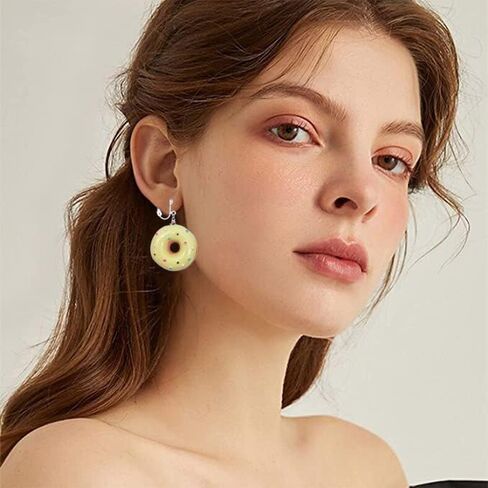 Funny Donut Clip on Earrings Resin Food Earrings for Women in Saudi Arabia