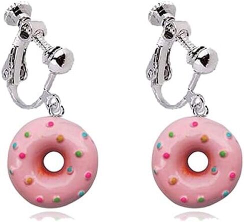 Funny Donut Clip on Earrings Resin Food Earrings for Women in Saudi Arabia