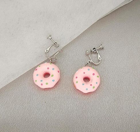 Funny Donut Clip on Earrings Resin Food Earrings for Women in Saudi Arabia
