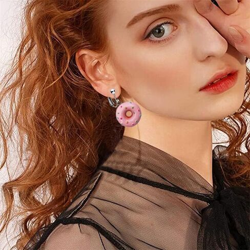 Funny Donut Clip on Earrings Resin Food Earrings for Women in Saudi Arabia
