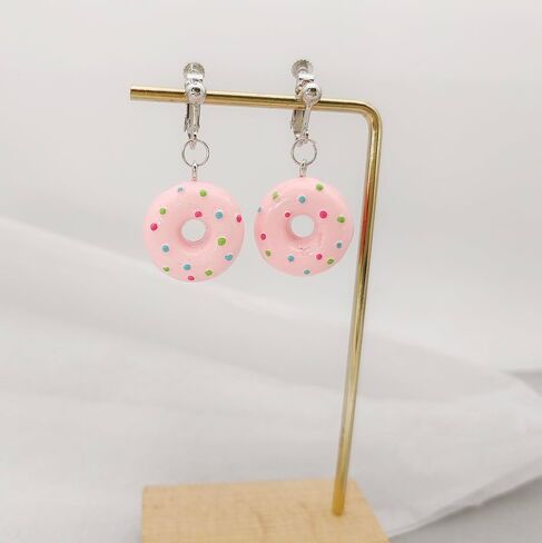 Funny Donut Clip on Earrings Resin Food Earrings for Women in Saudi Arabia