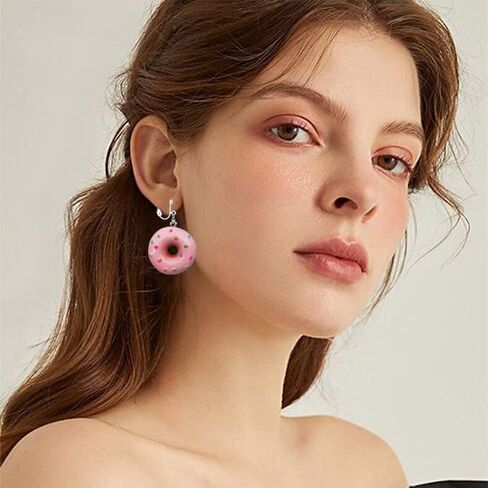 Funny Donut Clip on Earrings Resin Food Earrings for Women in Saudi Arabia