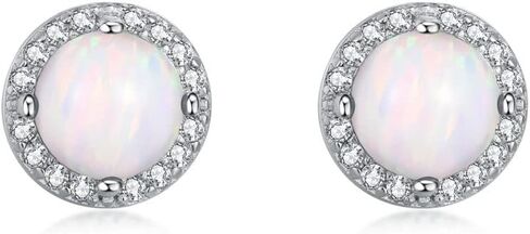 14k Gold Opal Earrings, Opal Studs with Moissanite Halo, Beautiful Holiday Gifts For Her, Luxurious Accessory for Stylish Women in Saudi Arabia