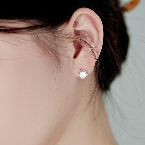 14k Gold Opal Earrings, Opal Studs with Moissanite Halo, Beautiful Holiday Gifts For Her, Luxurious Accessory for Stylish Women in Saudi Arabia