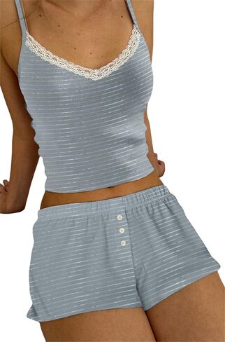 Yuemengxuan Women Two Piece Outfits Y2k Boy Shorts Set Sleeveless Crop Top Button Down Shorts Set Loungewear Pajamas Set in Saudi Arabia