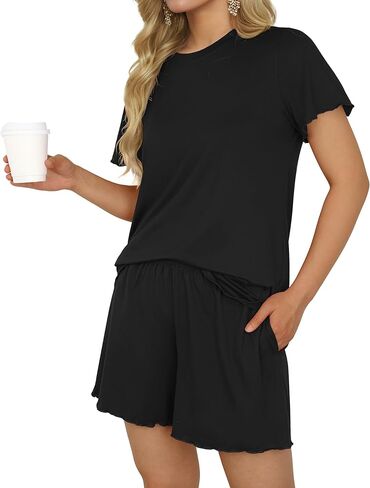 Prinstory Womens Pajama تحدد مجموعات قصيرة من الأكمام PJ للمرأة الصيفية بيجامات مع جيوب in Saudi Arabia