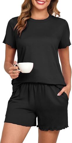 Prinstory Womens Pajama تحدد مجموعات قصيرة من الأكمام PJ للمرأة الصيفية بيجامات مع جيوب in Saudi Arabia