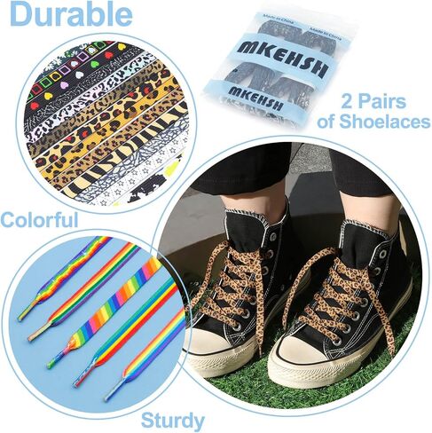 Colorful Pattern Shoe Laces: 2 Pair Flat Print Shoelaces for Sneakers in Saudi Arabia