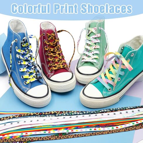 Colorful Pattern Shoe Laces: 2 Pair Flat Print Shoelaces for Sneakers in Saudi Arabia