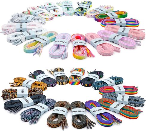 Colorful Pattern Shoe Laces: 2 Pair Flat Print Shoelaces for Sneakers in Saudi Arabia