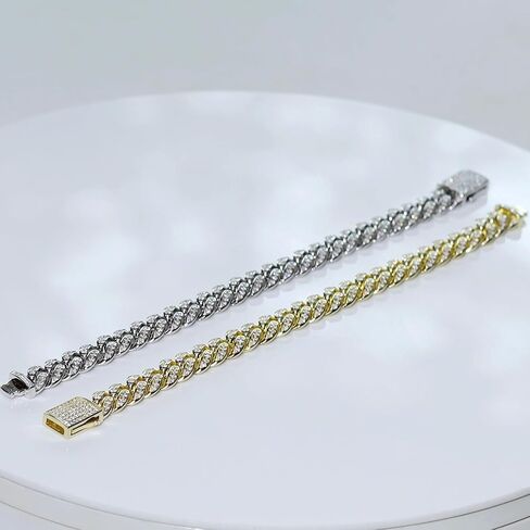 SAVEARTH DIAMONDS Round Cut Lab Created Moissanite Diamond 10MM Width Cuban Chain Bracelet In 14k Gold Over Sterling Silver Jewelry For Men (G-H Color, VVS1 Clarity, 2.70 Ct To 3.00 Ct) in Saudi Arabia