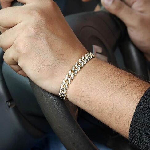 SAVEARTH DIAMONDS Round Cut Lab Created Moissanite Diamond 10MM Width Cuban Chain Bracelet In 14k Gold Over Sterling Silver Jewelry For Men (G-H Color, VVS1 Clarity, 2.70 Ct To 3.00 Ct) in Saudi Arabia