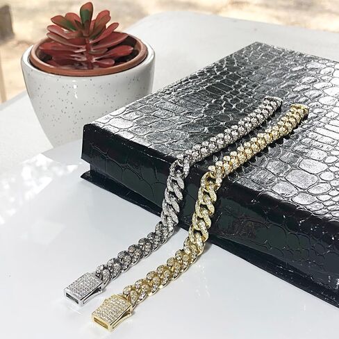 SAVEARTH DIAMONDS Round Cut Lab Created Moissanite Diamond 10MM Width Cuban Chain Bracelet In 14k Gold Over Sterling Silver Jewelry For Men (G-H Color, VVS1 Clarity, 2.70 Ct To 3.00 Ct) in Saudi Arabia
