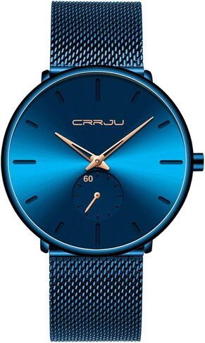 Mens Watches Ultra-Thin Minimalist Waterproof-Fashion Wrist Watch for Men Unisex Dress with Stainless Steel Mesh Band-Blue Hands（Black Band Blue Face） in Saudi Arabia