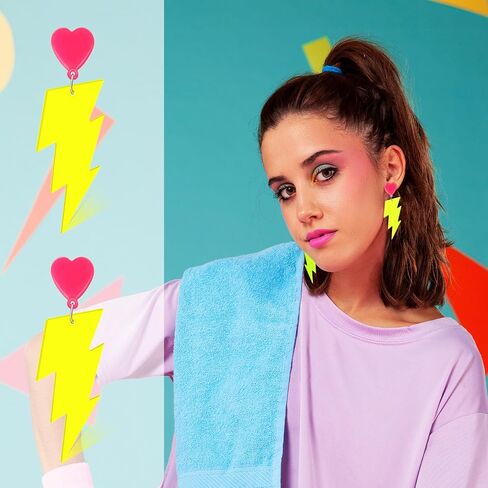 80s Neon Earrings for Women Acrylic Lightning Bolt Drop Earrings Retro 80s 90s Glow Party Accessories Neon Jewelry for Halloween Costume Outfit in Saudi Arabia