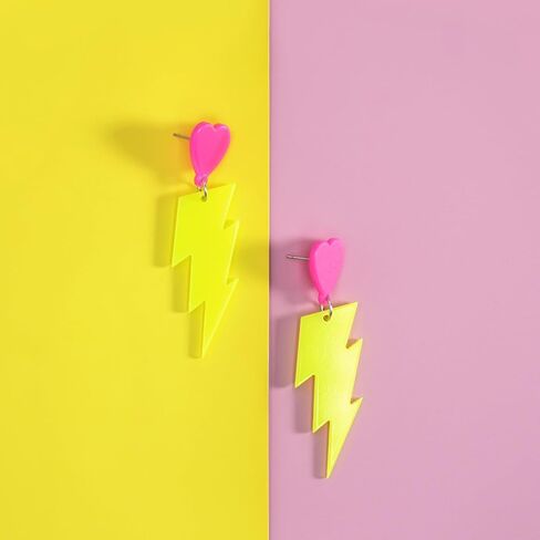80s Neon Earrings for Women Acrylic Lightning Bolt Drop Earrings Retro 80s 90s Glow Party Accessories Neon Jewelry for Halloween Costume Outfit in Saudi Arabia