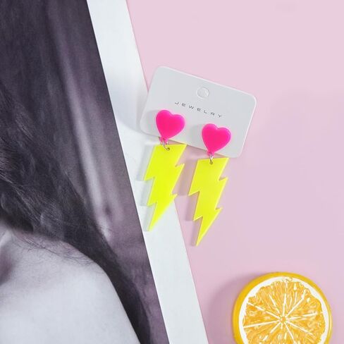80s Neon Earrings for Women Acrylic Lightning Bolt Drop Earrings Retro 80s 90s Glow Party Accessories Neon Jewelry for Halloween Costume Outfit in Saudi Arabia
