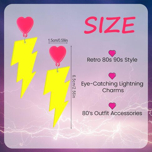 80s Neon Earrings for Women Acrylic Lightning Bolt Drop Earrings Retro 80s 90s Glow Party Accessories Neon Jewelry for Halloween Costume Outfit in Saudi Arabia