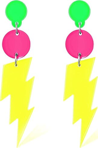 80s Neon Earrings for Women Acrylic Lightning Bolt Drop Earrings Retro 80s 90s Glow Party Accessories Neon Jewelry for Halloween Costume Outfit in Saudi Arabia