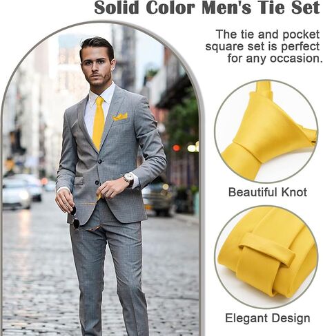 Mantieqingway Mens Ties Solid Color Neckties & Handkerchief & Pocket Square Holder Set for Wedding, Business, Party, Casual in Saudi Arabia