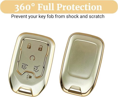 Soft TPU 6-Button for Chevy Key Fob Cover for Suburban Tahoe GMC Sierra 1500 2500HD 3500HD 2015 2016 2017 2018 2019 2020 2021 2022 2023 2024 2025, Gold in Kuwait