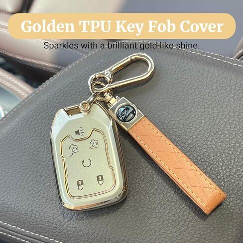 Soft TPU 6-Button for Chevy Key Fob Cover for Suburban Tahoe GMC Sierra 1500 2500HD 3500HD 2015 2016 2017 2018 2019 2020 2021 2022 2023 2024 2025, Gold in Kuwait