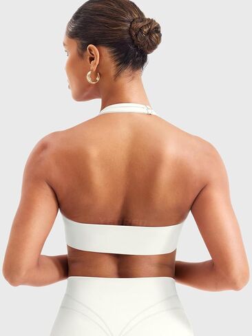 YEOREO Women Halter Sports Bra Light Support V Neck Padded Strappy Open Back Workout Gym Tops in Saudi Arabia