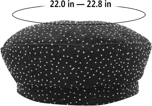 Women Shiny Rhinestone French Black Beret Hat Bling Bling Artist Causal Beanie Cap in Saudi Arabia